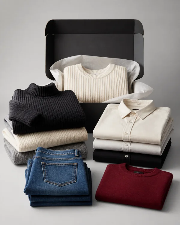 Clothing products prepared for courier shipping